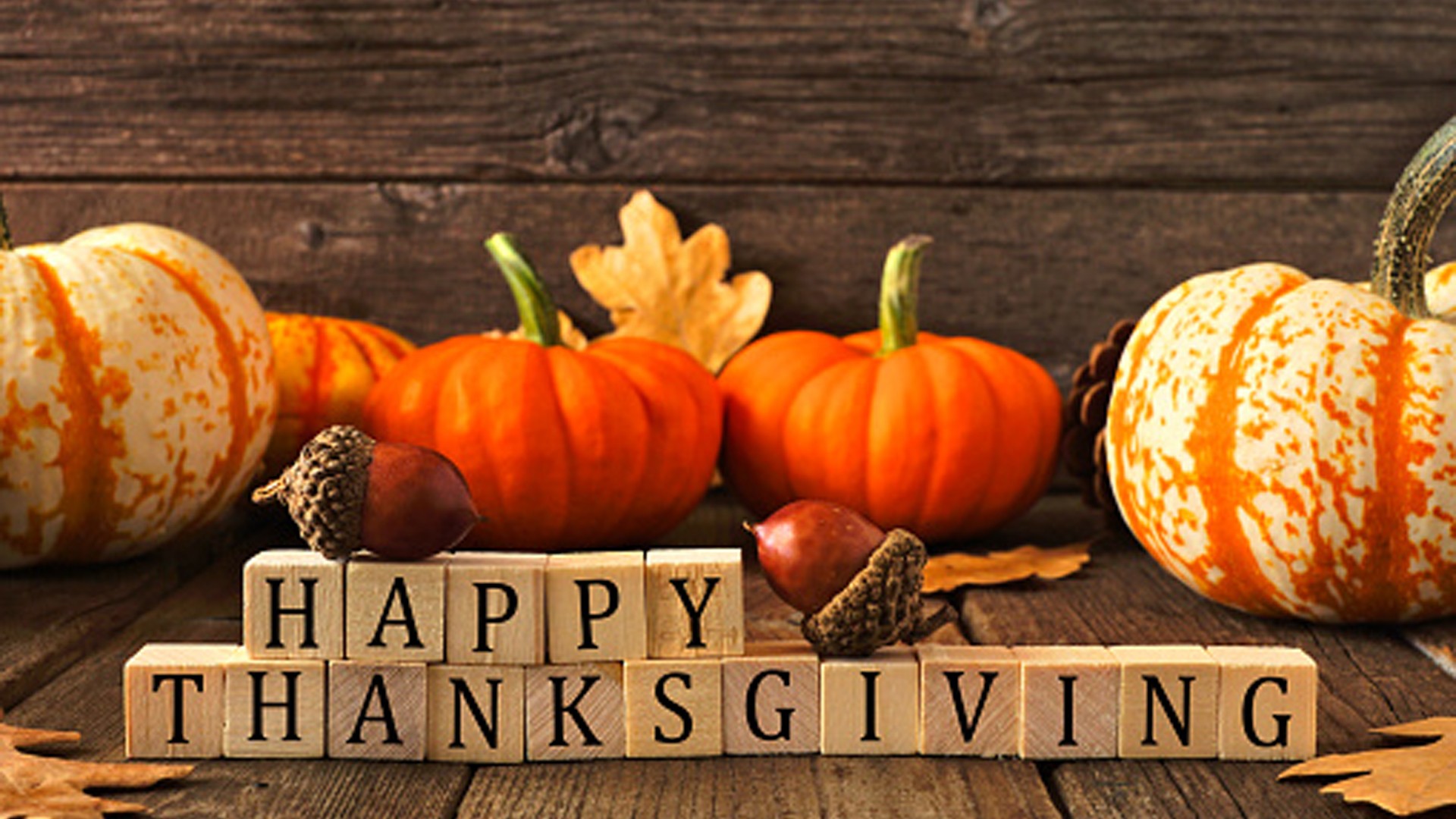 Happy Thanksgiving! 8 happy thanksgiving letters in orange pumpkins background hd thanksgiving 1920x1080 1