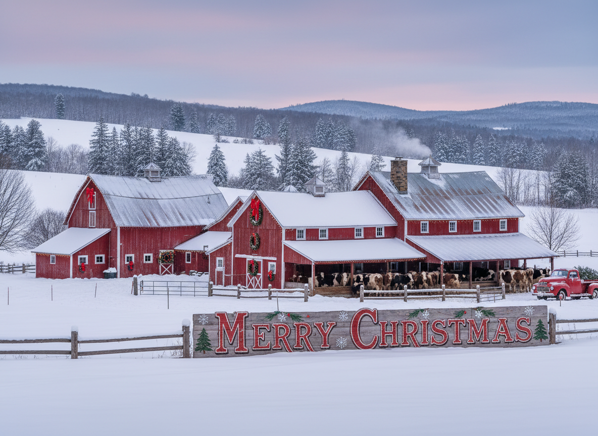 Firefly Gemini Flash Winter Vermont dairy farm Merry Christmas Text 696377